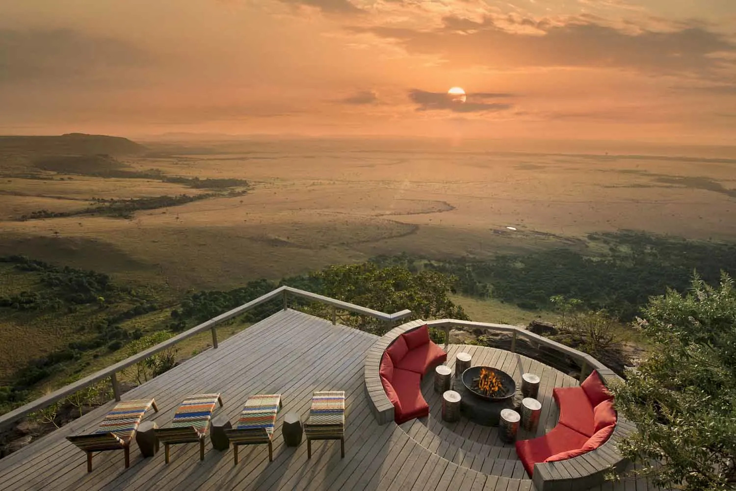 Angama Mara luxury tented camp perched on the Great Rift Valley escarpment overlooking the Maasai Mara, Kenya